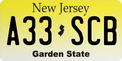 NJ license plate A33SCB