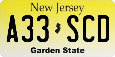 NJ license plate A33SCD
