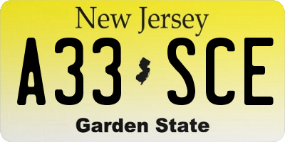 NJ license plate A33SCE