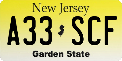 NJ license plate A33SCF