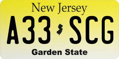 NJ license plate A33SCG