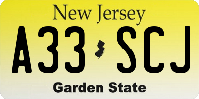 NJ license plate A33SCJ