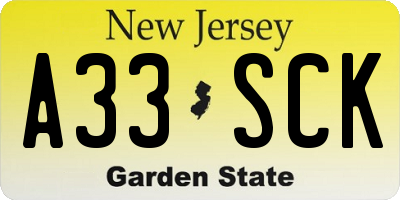 NJ license plate A33SCK