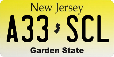 NJ license plate A33SCL