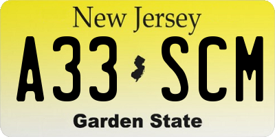 NJ license plate A33SCM