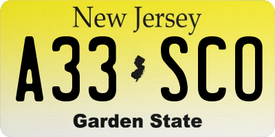 NJ license plate A33SCO