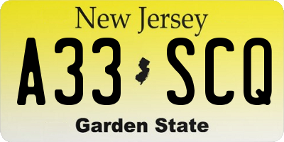 NJ license plate A33SCQ