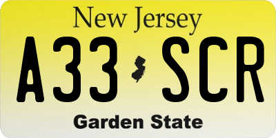 NJ license plate A33SCR
