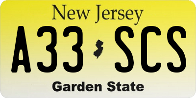 NJ license plate A33SCS