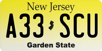 NJ license plate A33SCU