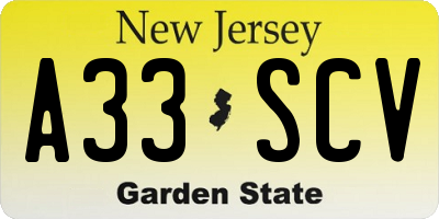 NJ license plate A33SCV