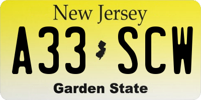 NJ license plate A33SCW