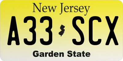 NJ license plate A33SCX