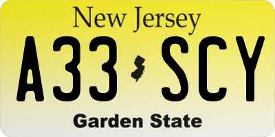 NJ license plate A33SCY