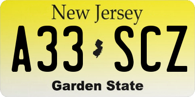 NJ license plate A33SCZ