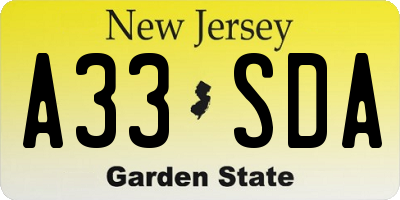 NJ license plate A33SDA
