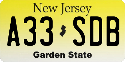 NJ license plate A33SDB