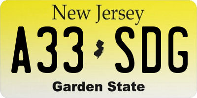 NJ license plate A33SDG
