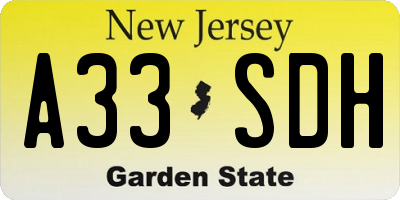 NJ license plate A33SDH
