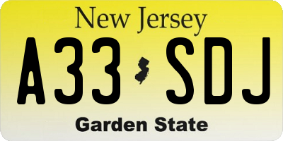 NJ license plate A33SDJ