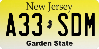 NJ license plate A33SDM