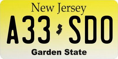 NJ license plate A33SDO