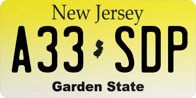 NJ license plate A33SDP