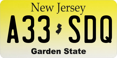 NJ license plate A33SDQ
