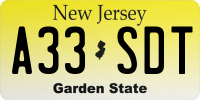 NJ license plate A33SDT
