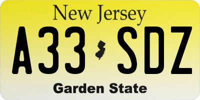 NJ license plate A33SDZ