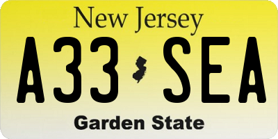 NJ license plate A33SEA