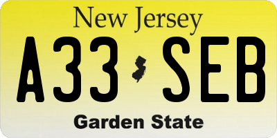 NJ license plate A33SEB