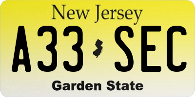 NJ license plate A33SEC