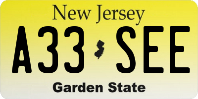 NJ license plate A33SEE