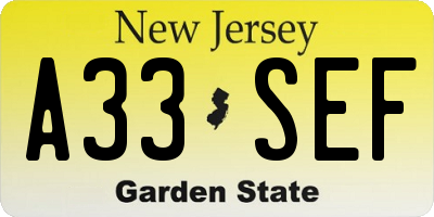 NJ license plate A33SEF