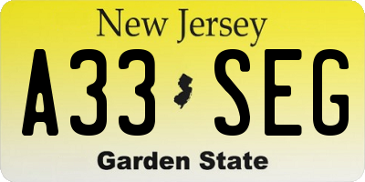 NJ license plate A33SEG