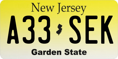 NJ license plate A33SEK