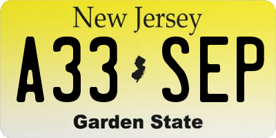 NJ license plate A33SEP