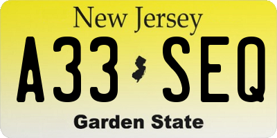 NJ license plate A33SEQ