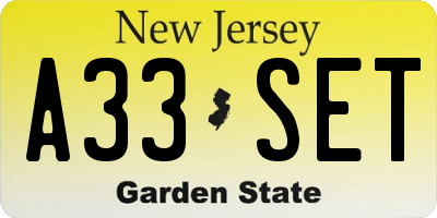 NJ license plate A33SET
