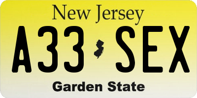 NJ license plate A33SEX