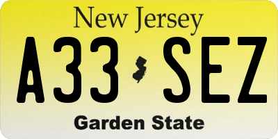 NJ license plate A33SEZ