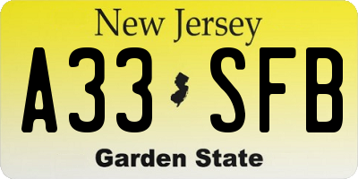 NJ license plate A33SFB