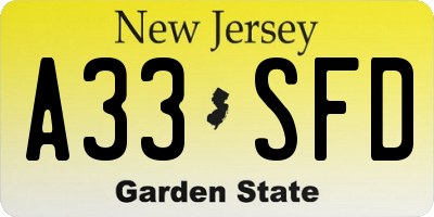 NJ license plate A33SFD