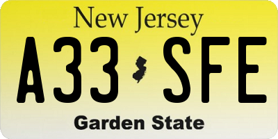 NJ license plate A33SFE