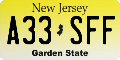 NJ license plate A33SFF