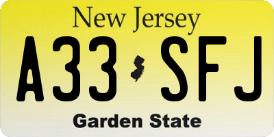 NJ license plate A33SFJ