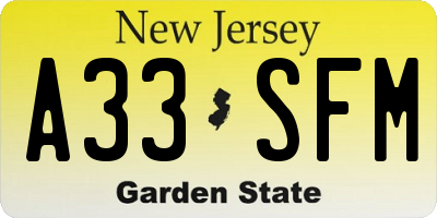 NJ license plate A33SFM