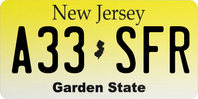 NJ license plate A33SFR