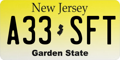 NJ license plate A33SFT